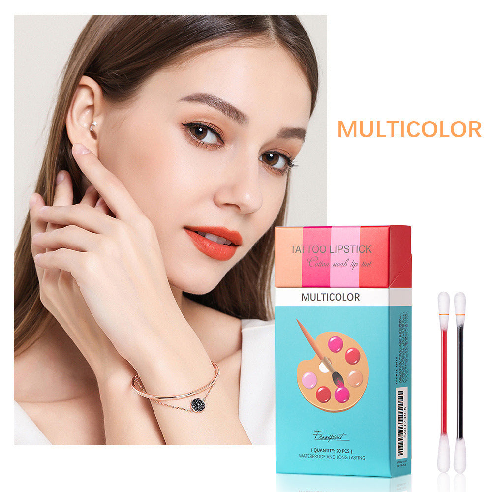 20 Pcs Cotton Swab Lipstick Set – Portable Waterproof Long-Lasting Liquid Lipsticks