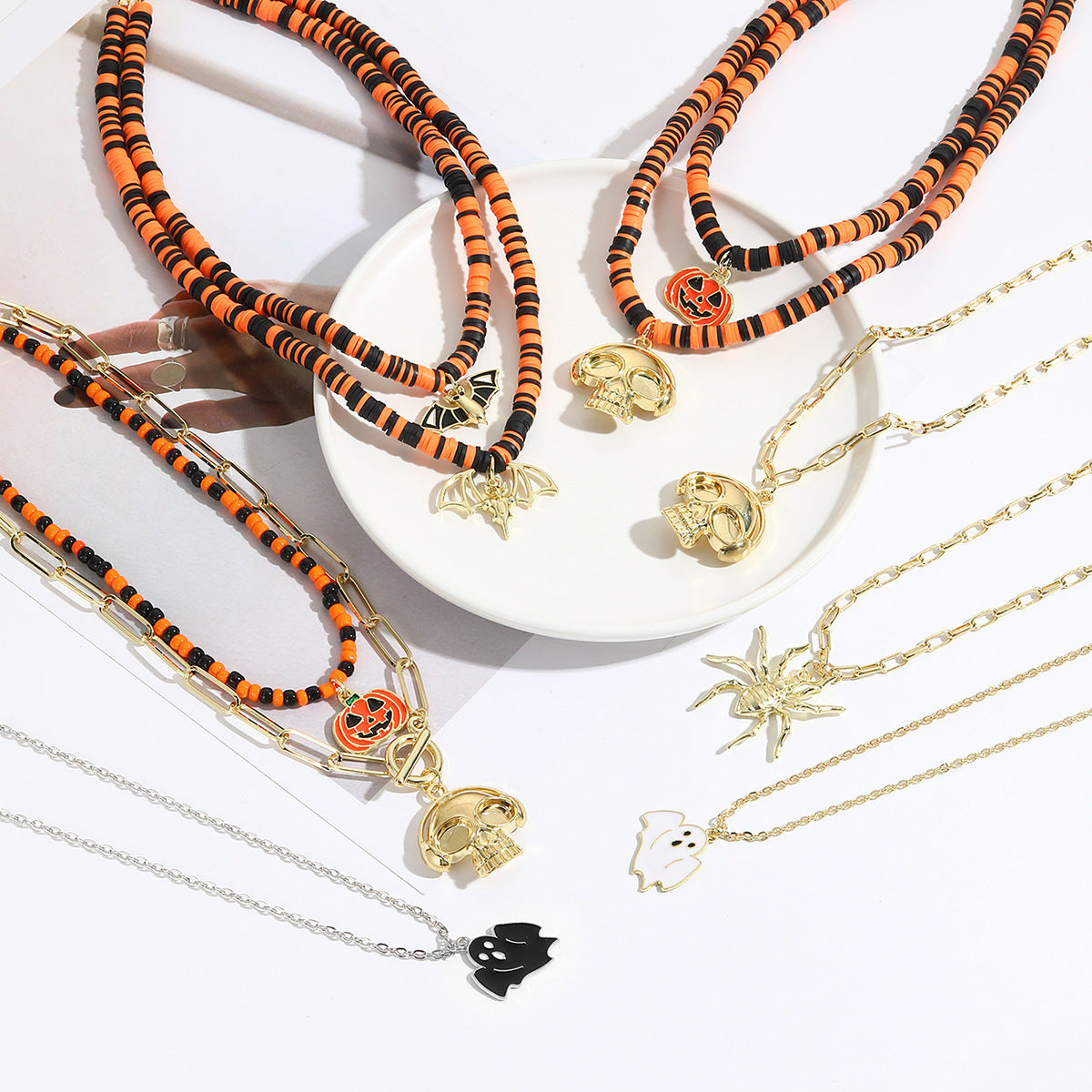 Halloween Necklace – Bat, Ghost, Skull, Pumpkin & Spider Pendant Accessories