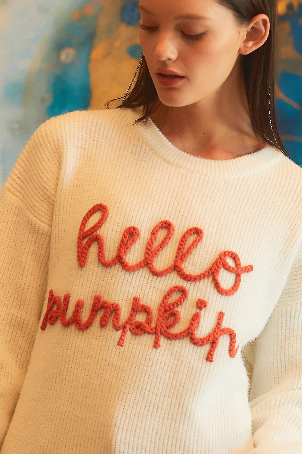 Women’s Halloween Embroidered Sweater | Contrast Color Crew Neck Pullover