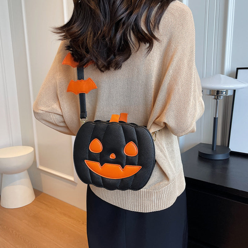 Halloween Pumpkin Crossbody Bag | Funny Cartoon Bat Shoulder Bag for Women