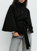 Elegant Belted | High Neck Batwing Sleeve Winter Coat for Women