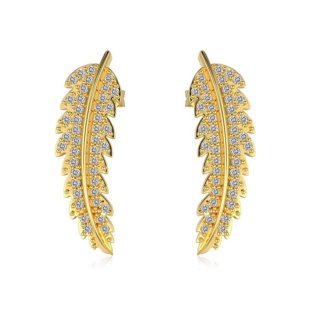 Leaf-Shaped Zircon S925 Sterling Silver Stud Earrings for Women