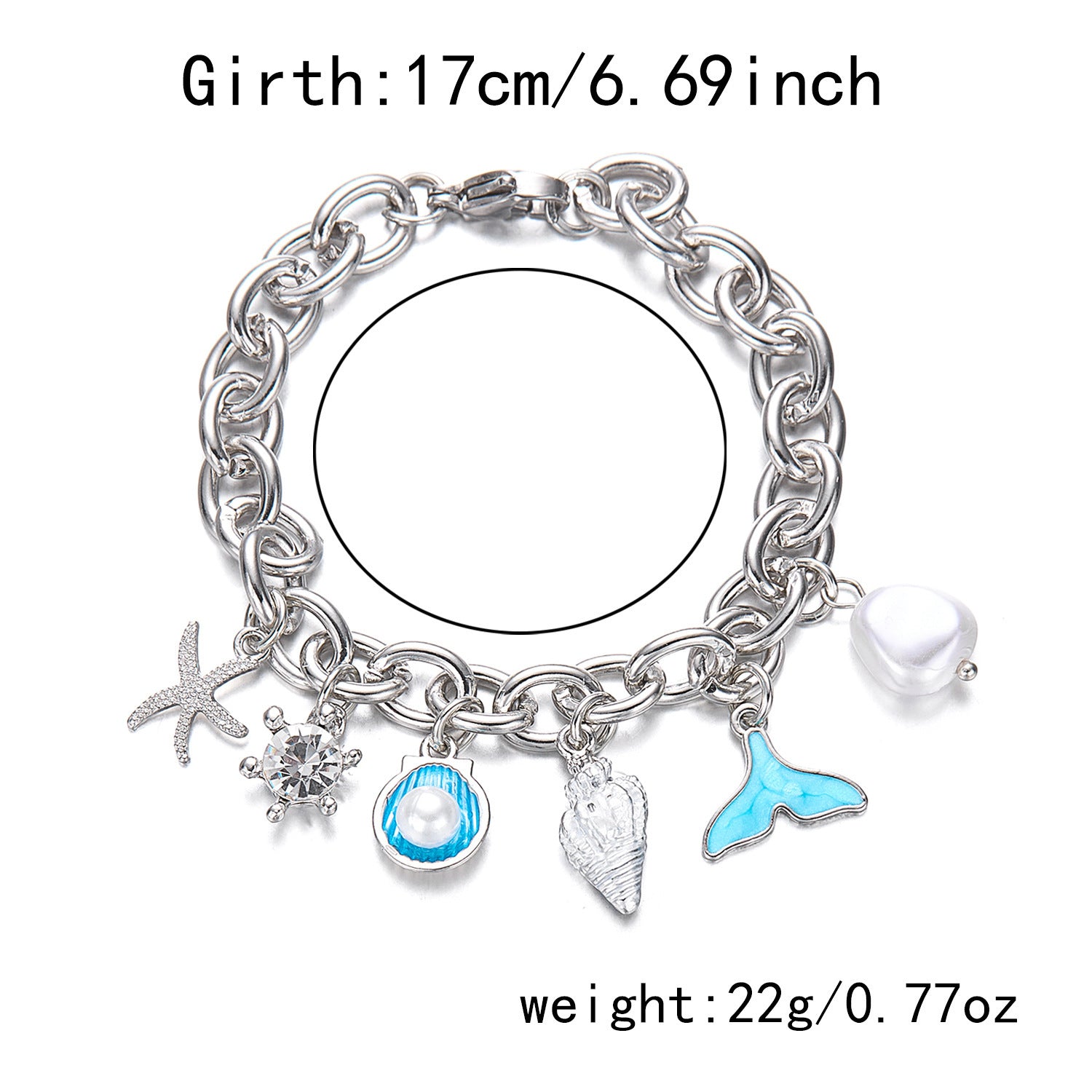 Women's Fashion Starfish Pearl Shell Fishtail Multi-Pendant Necklace & Bracelet Set