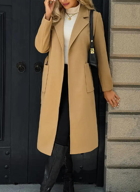 Women’s Woolen Lace Waist-Tied Coat | Elegant Simple Winter Outerwear