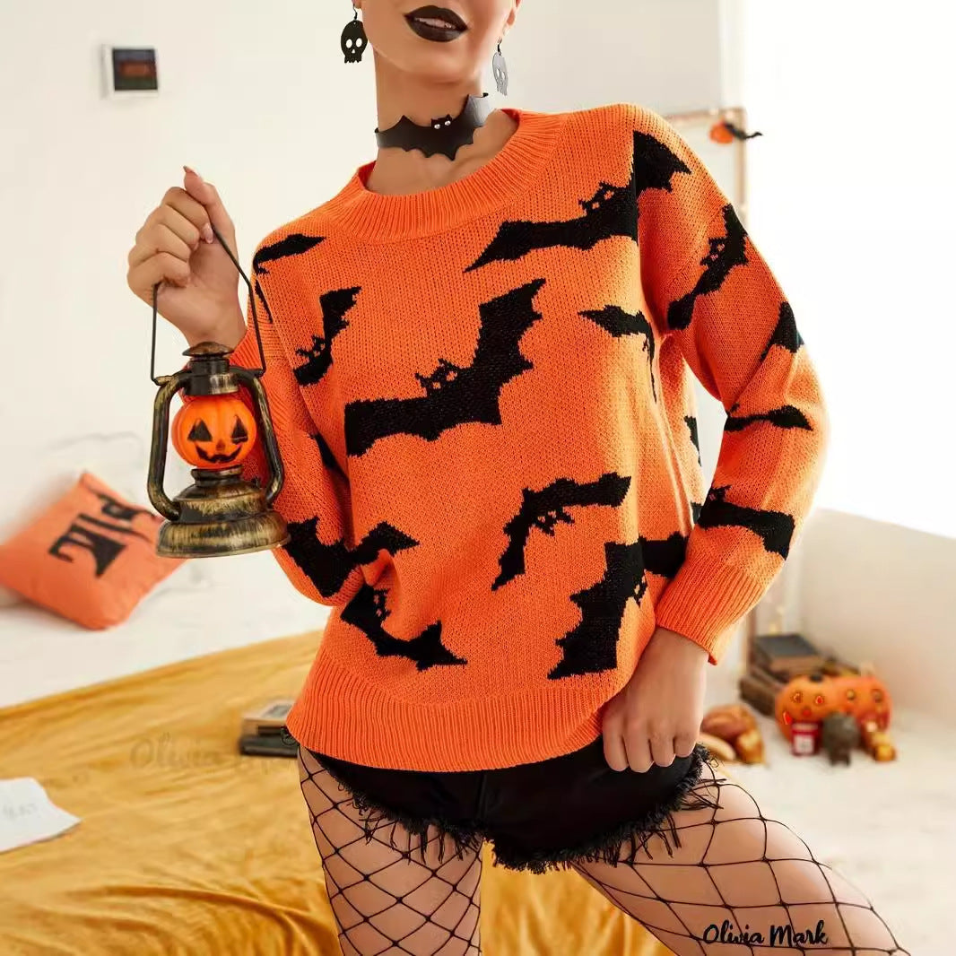 Women’s Halloween Knitted Sweater | Long Sleeve Brocade Pullover Fashion Top