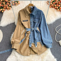 Denim Stitching Lapel Dress | Waist-Slimming Mid-Length Shirt Dress for Women