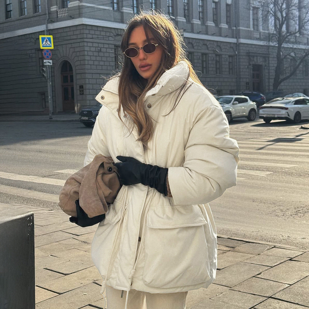 Women’s Slim-Fit Quilted Cotton Coat with Drawstring Waist