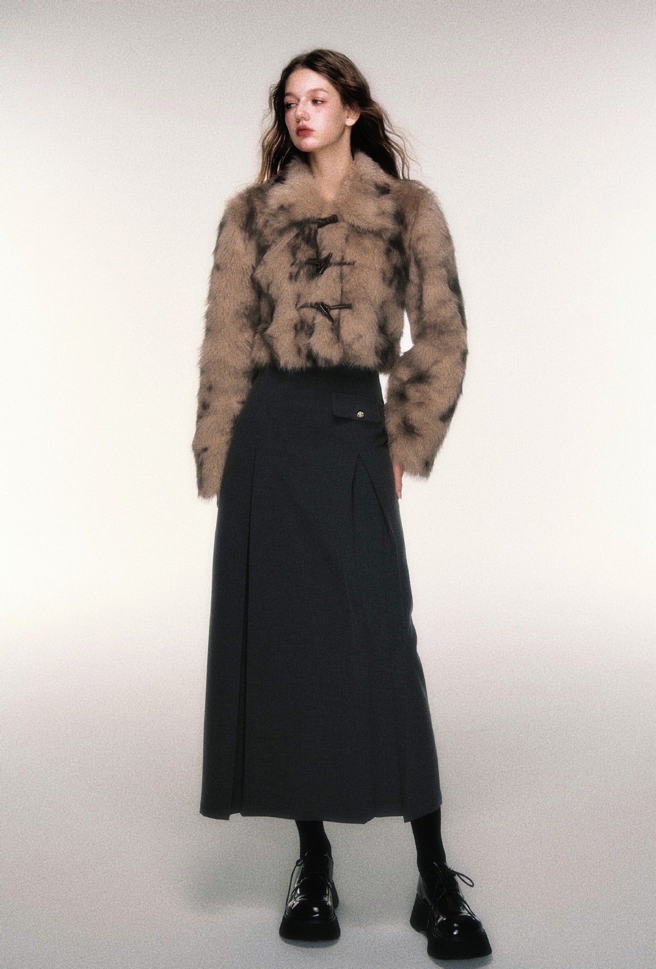 Women’s Retro Leopard Print Faux Fur Coat | Short Horn Button Jacket