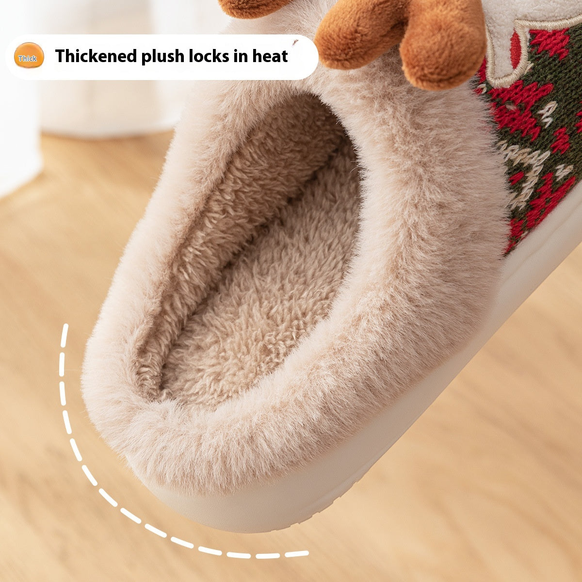 Cute Christmas Elk Plush Slippers – Fuzzy Winter Non-Slip Home Shoes for Women