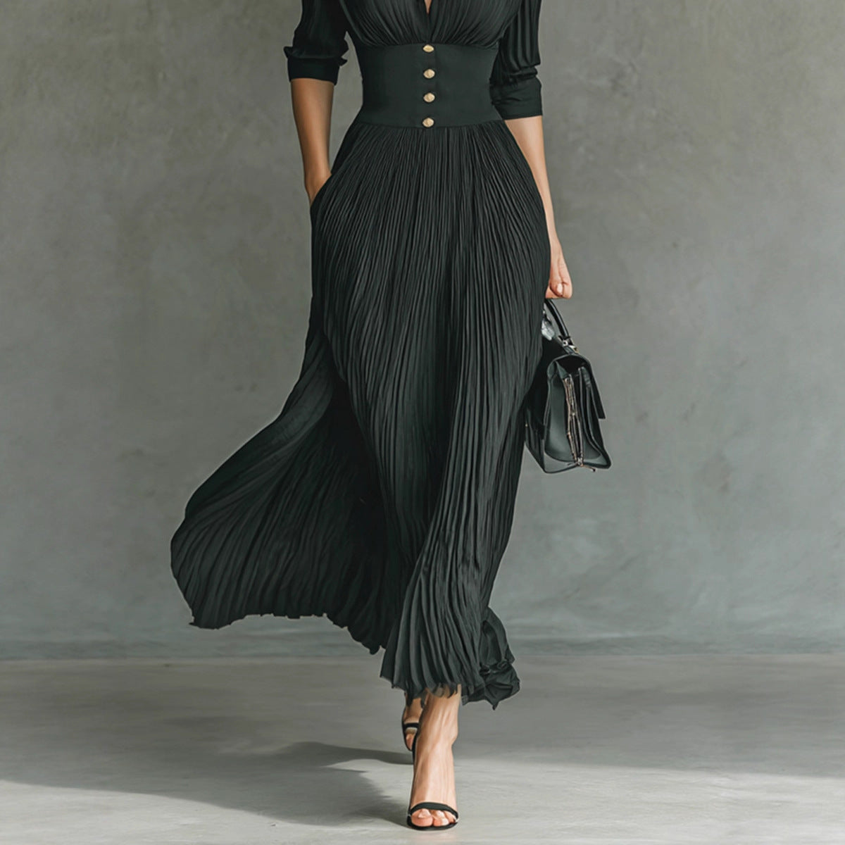 Solid Color Pleated Waist Elegant Bodycon Dress – Women's Chic Outfit