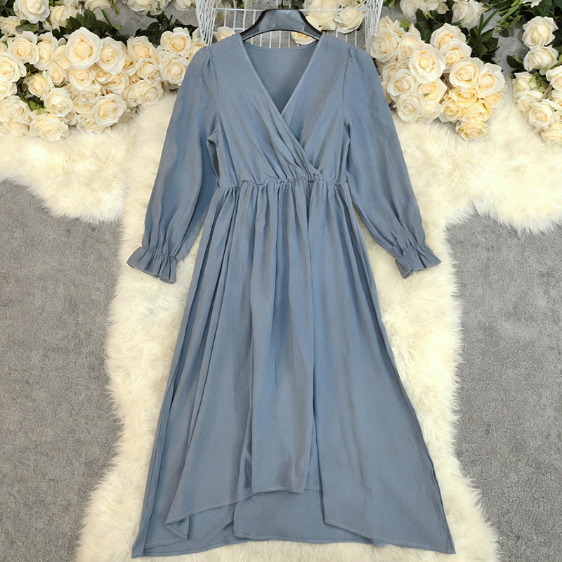 Retro Cotton & Linen High Waist Long Sleeve Dress – Timeless Vintage Style