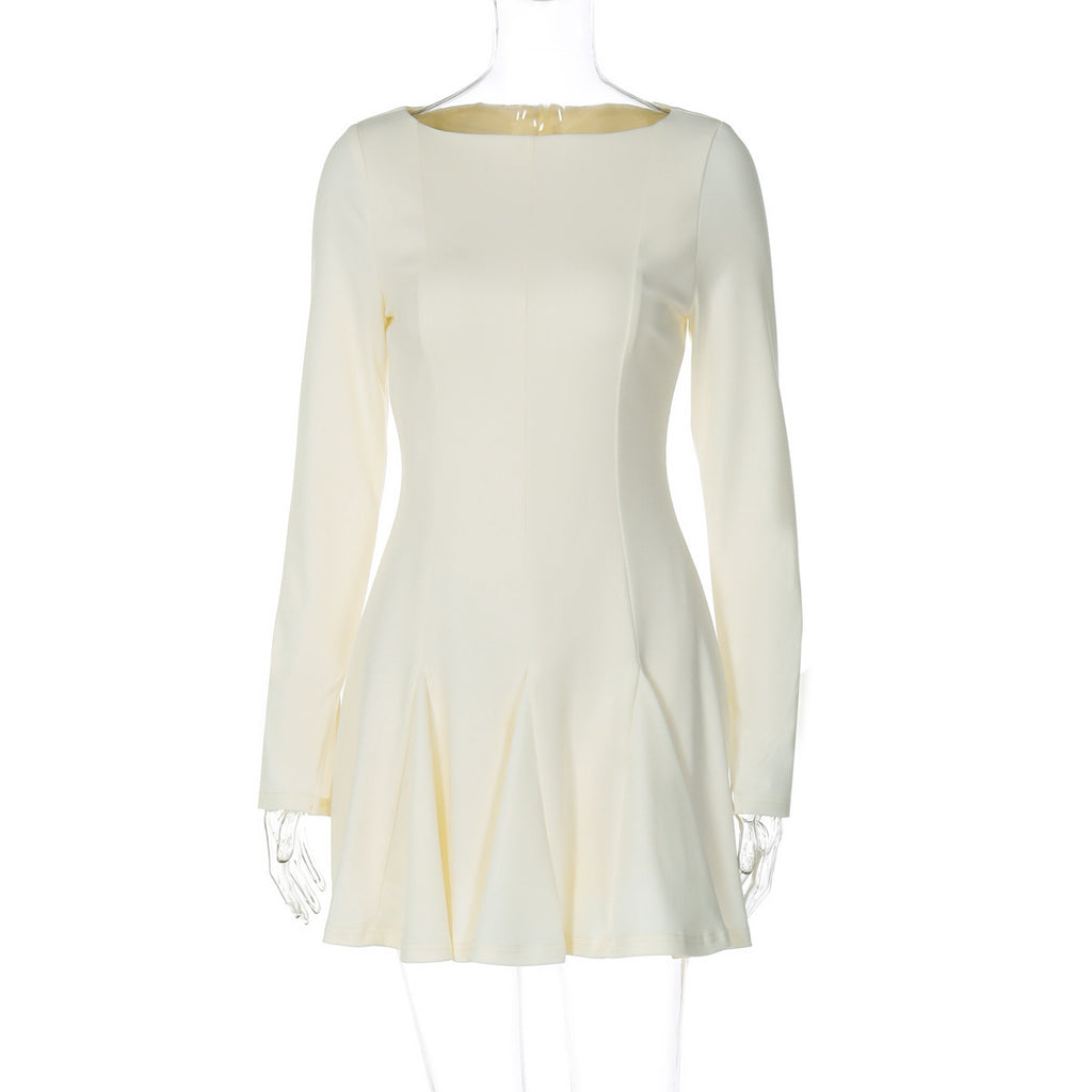 Women's Beaded Pleated Slim-Fit Dress with Round Neck & Back Zipper