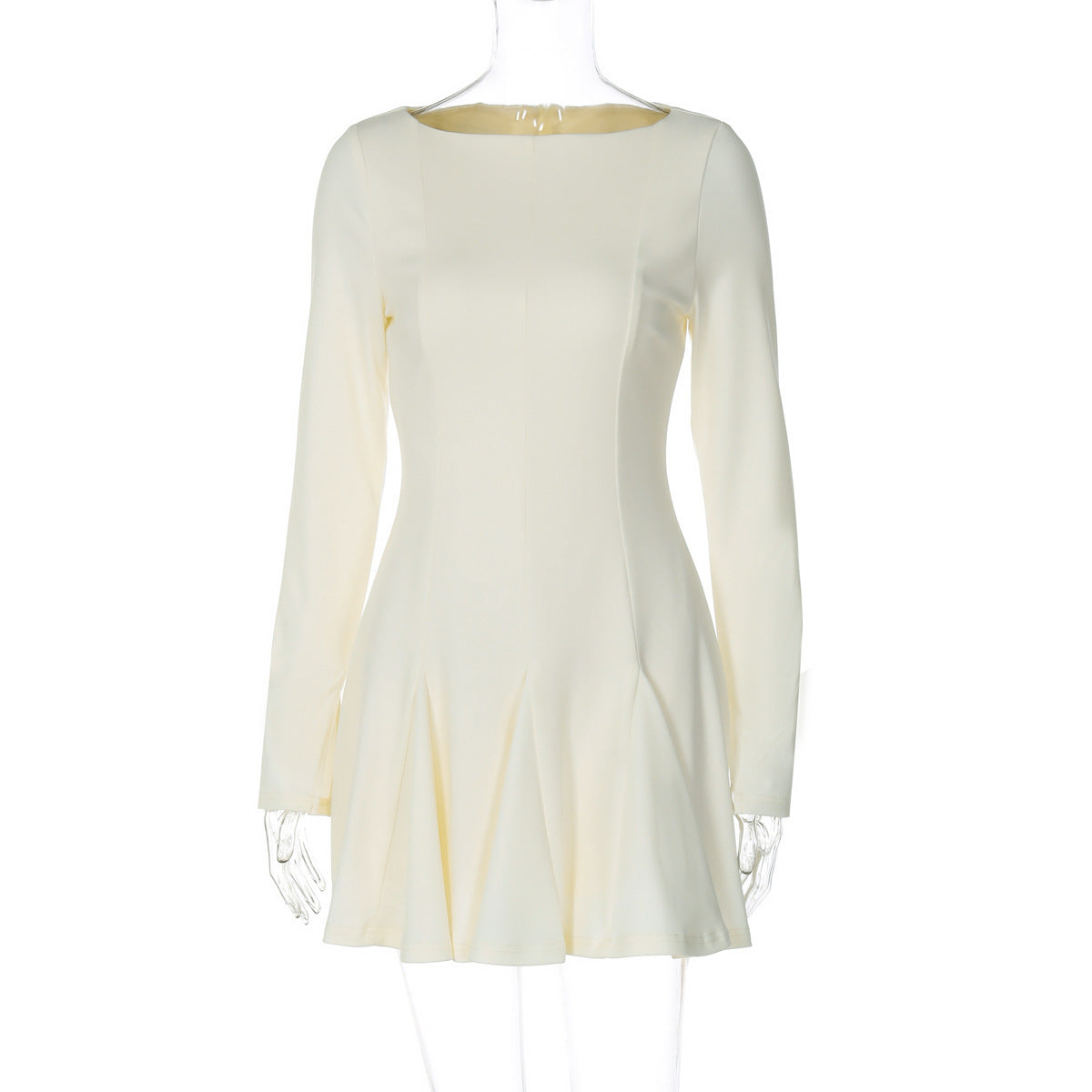Women's Beaded Pleated Slim-Fit Dress with Round Neck & Back Zipper