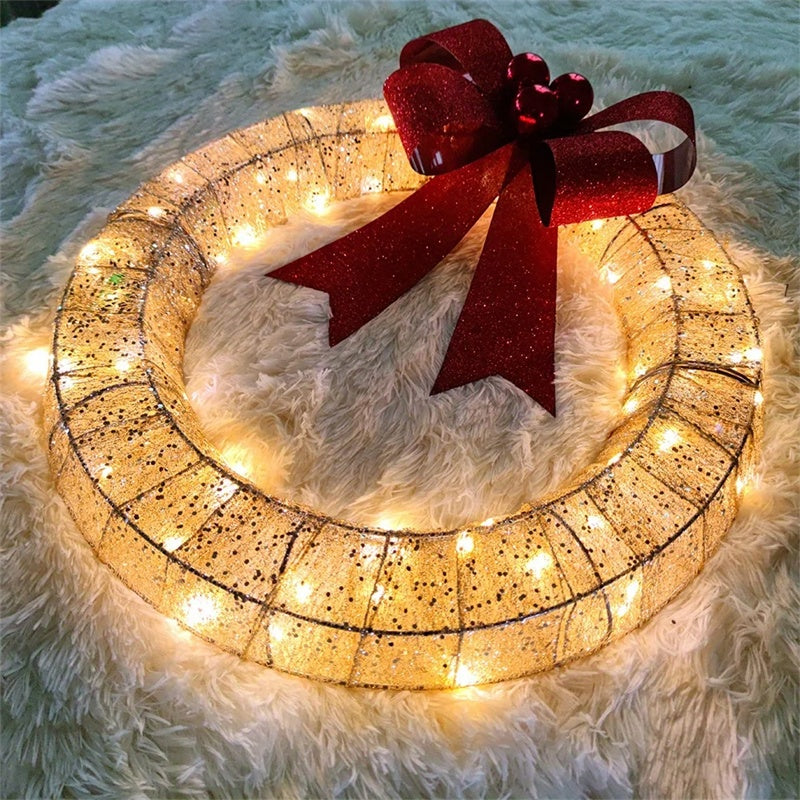 50CM LED Christmas Wreath with Bowknot | Luminous Front Door Holiday Garland