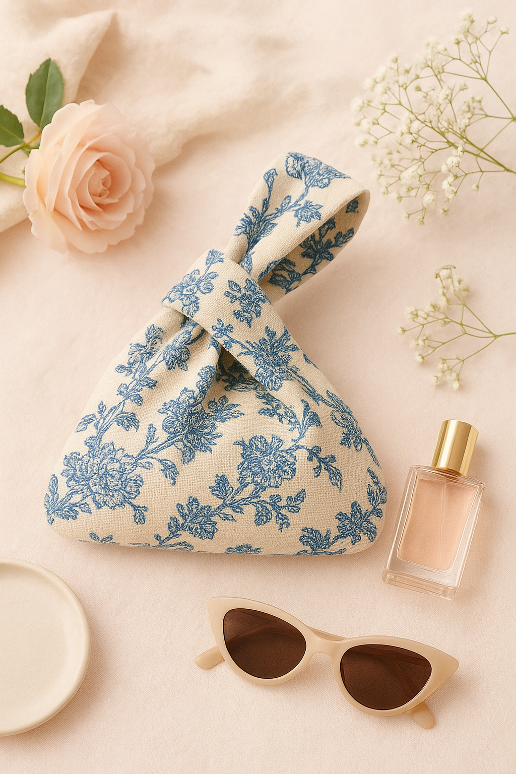 Grab-N-Go Linen Wristlet Hand Bag – Blue Flowers