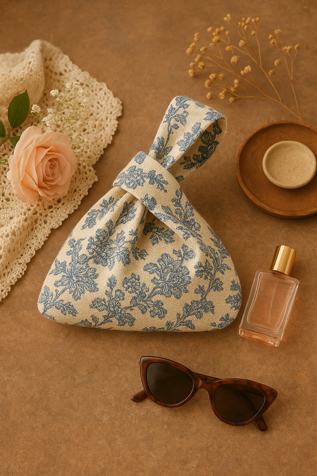 Grab-N-Go Linen Wristlet Hand Bag – Blue Flowers