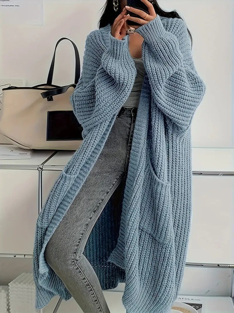 Long Knitted Sweater Coat – Loose Long-Sleeve Cardigan