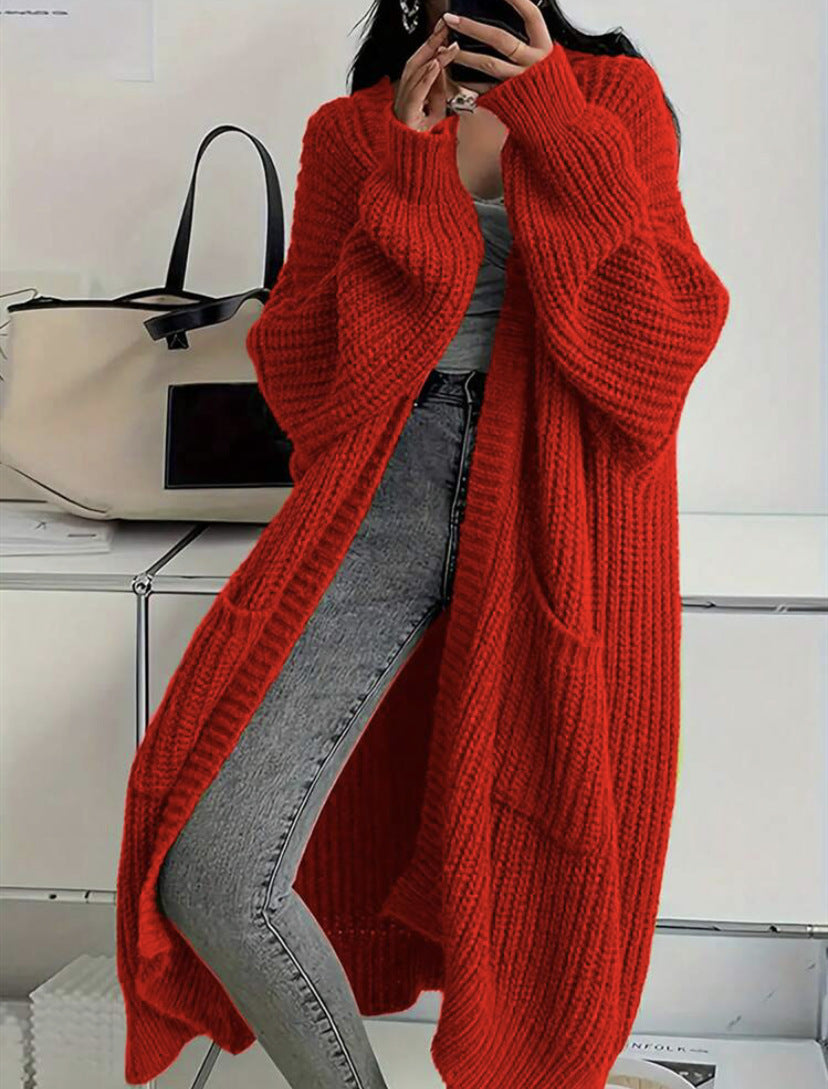 Long Knitted Sweater Coat – Loose Long-Sleeve Cardigan