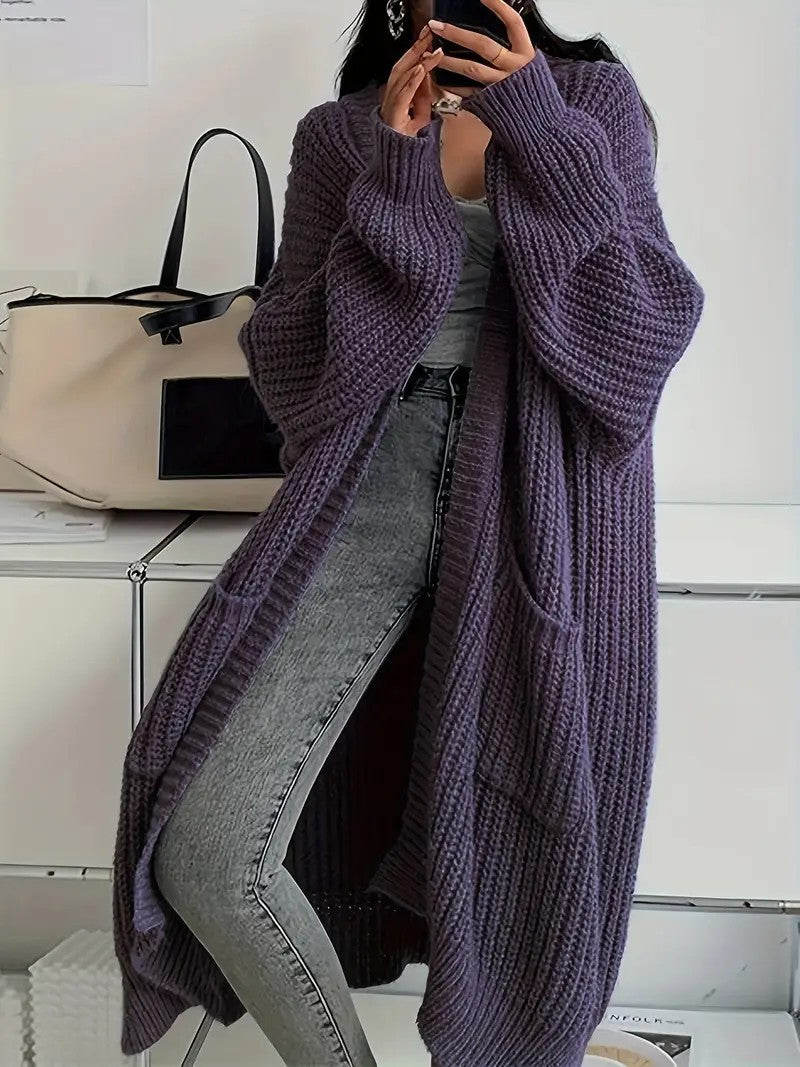 Long Knitted Sweater Coat – Loose Long-Sleeve Cardigan