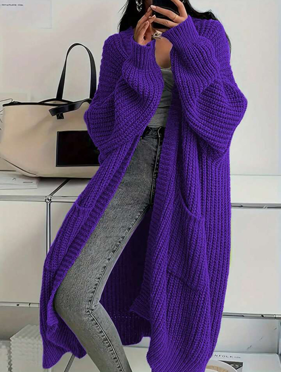 Long Knitted Sweater Coat – Loose Long-Sleeve Cardigan