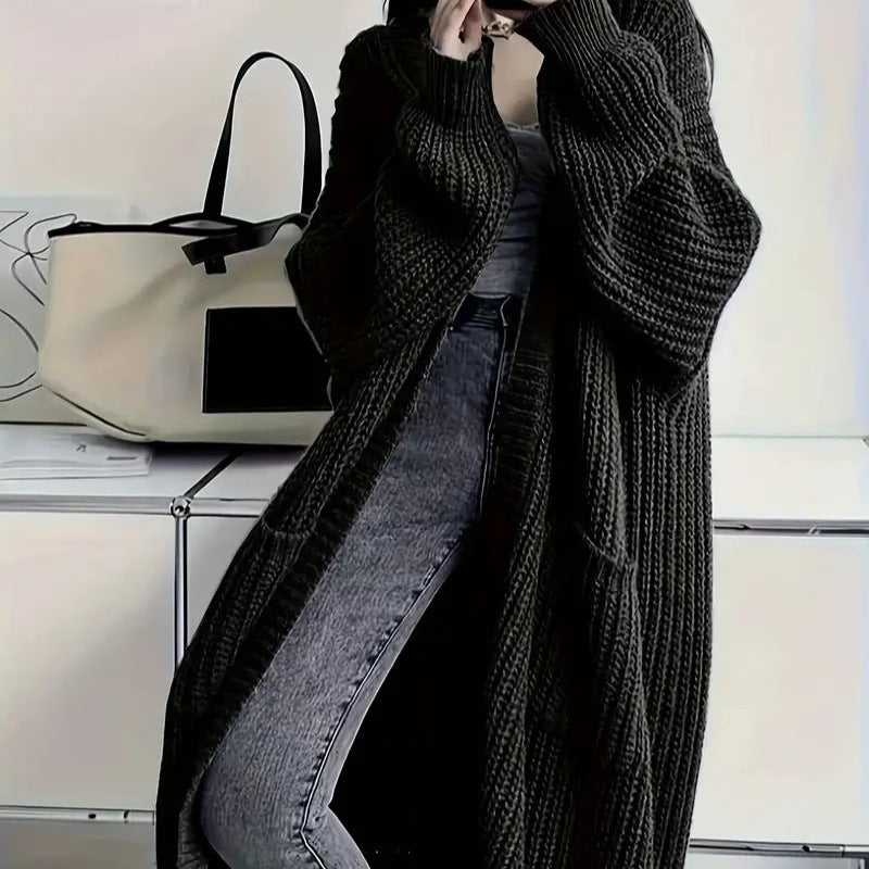 Long Knitted Sweater Coat – Loose Long-Sleeve Cardigan