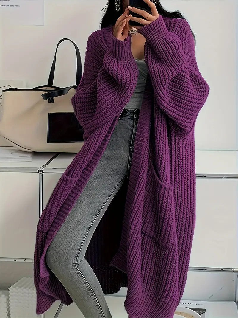 Long Knitted Sweater Coat – Loose Long-Sleeve Cardigan