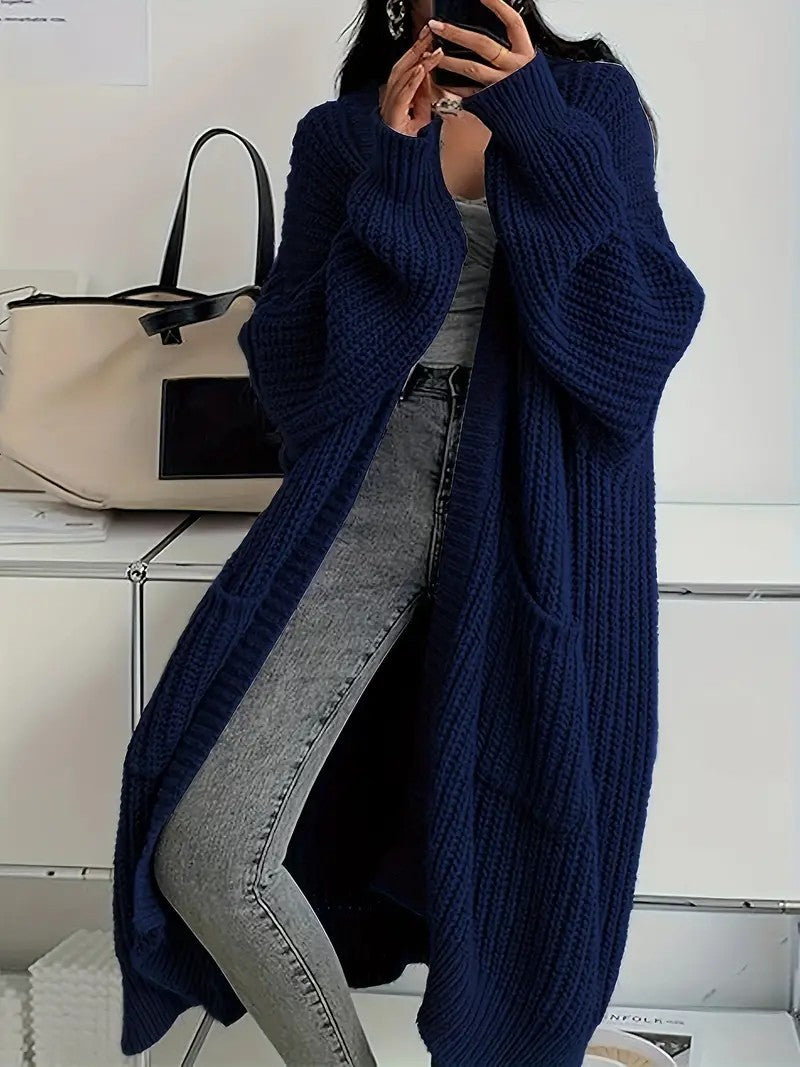 Long Knitted Sweater Coat – Loose Long-Sleeve Cardigan