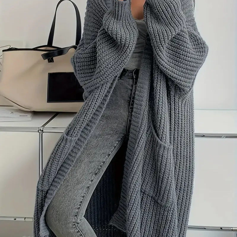 Long Knitted Sweater Coat – Loose Long-Sleeve Cardigan