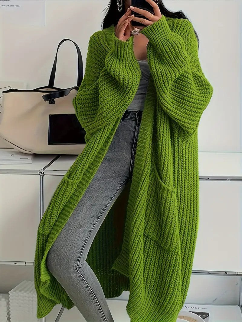 Long Knitted Sweater Coat – Loose Long-Sleeve Cardigan