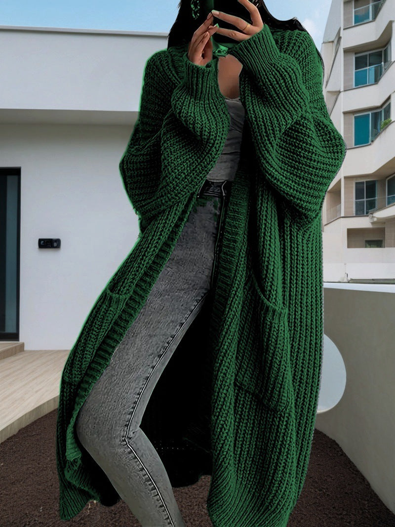 Long Knitted Sweater Coat – Loose Long-Sleeve Cardigan