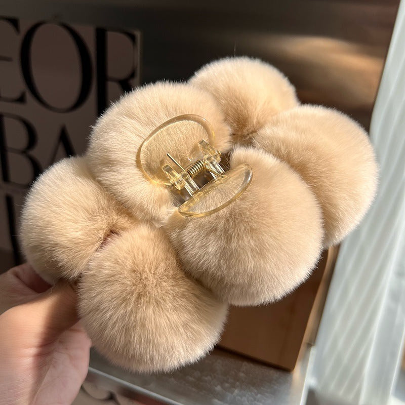 Korean Real Otter Fur Hair Clip for Women – Elegant Hair Accessory