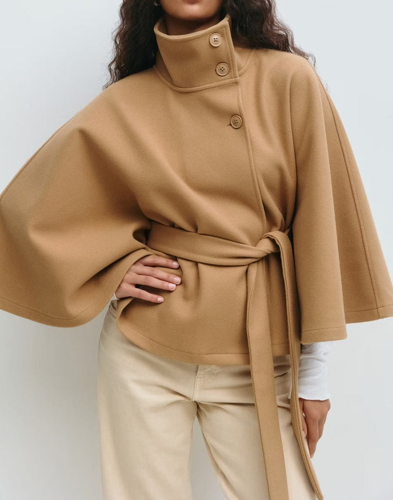 Elegant Belted | High Neck Batwing Sleeve Winter Coat for Women