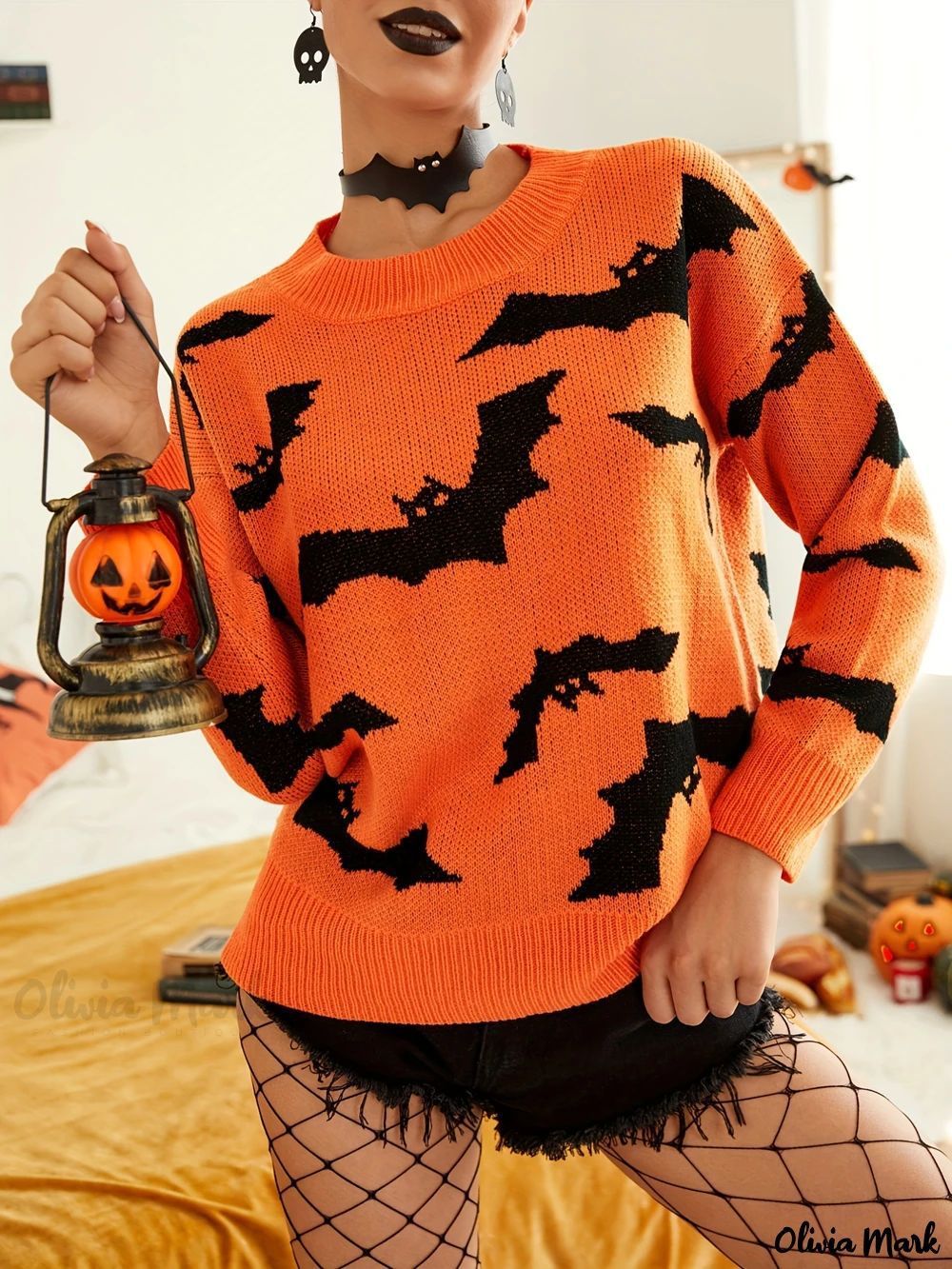 Women’s Halloween Knitted Sweater | Long Sleeve Brocade Pullover Fashion Top