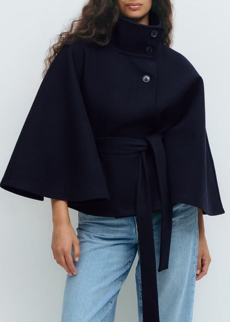 Elegant Belted | High Neck Batwing Sleeve Winter Coat for Women