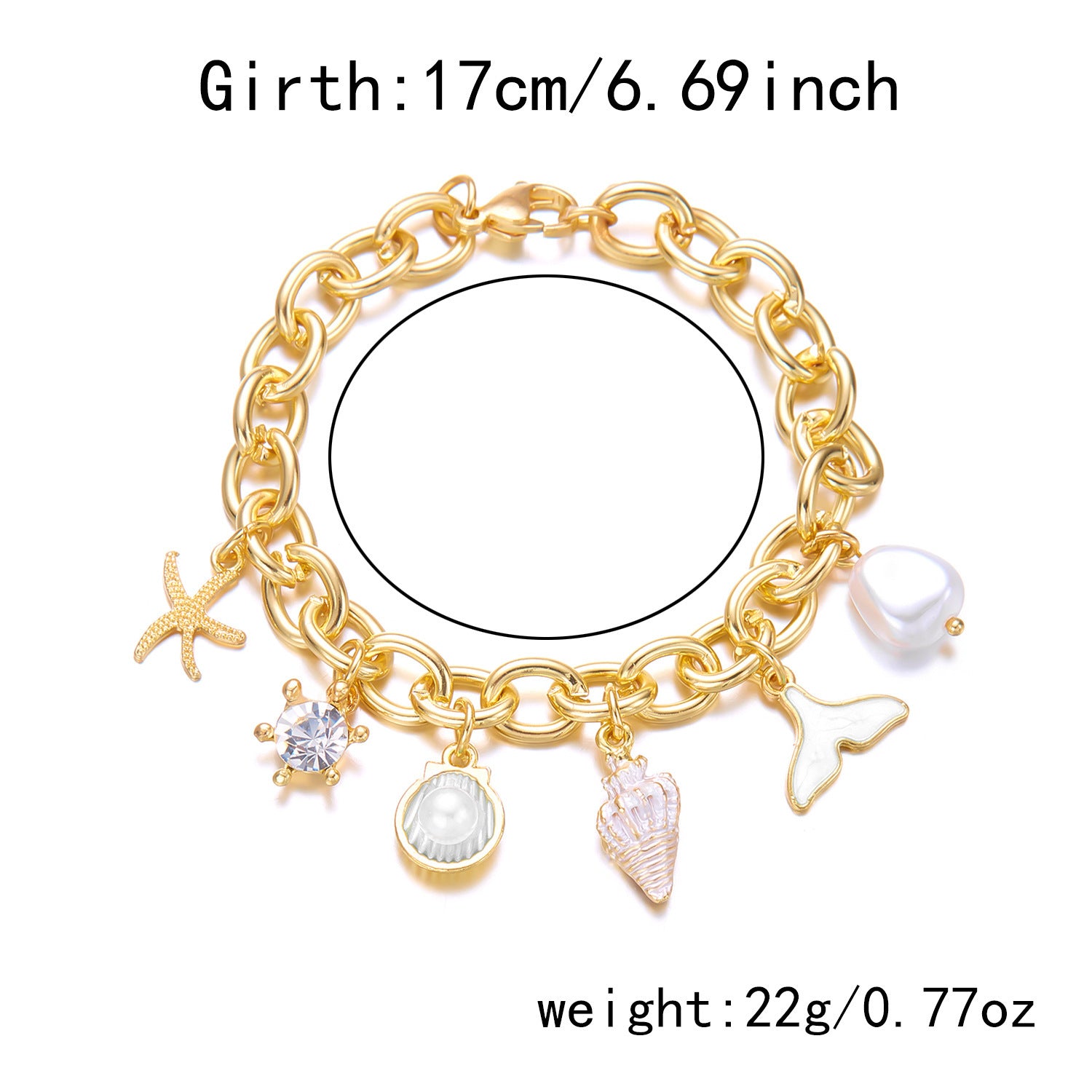 Women's Fashion Starfish Pearl Shell Fishtail Multi-Pendant Necklace & Bracelet Set