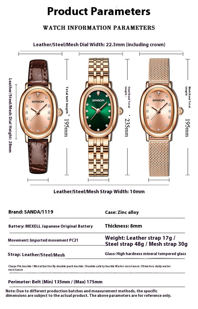 Women's Quartz Watch | Leather & Steel Strap Waterproof Timepiece