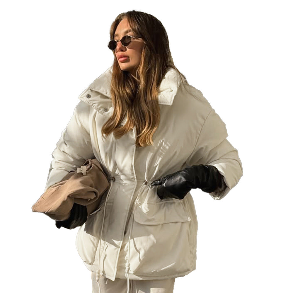 Women’s Slim-Fit Quilted Cotton Coat with Drawstring Waist