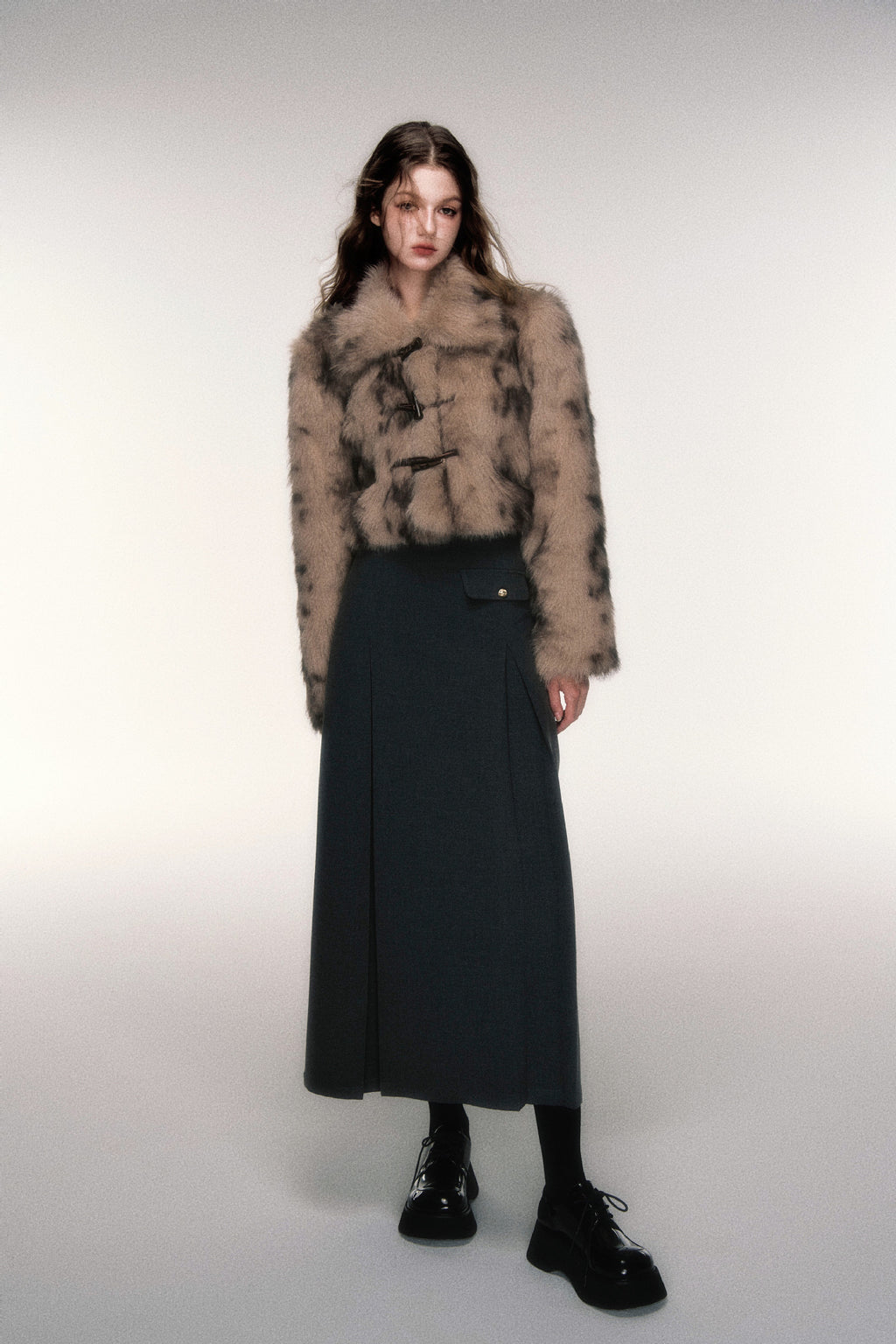 Women’s Retro Leopard Print Faux Fur Coat | Short Horn Button Jacket