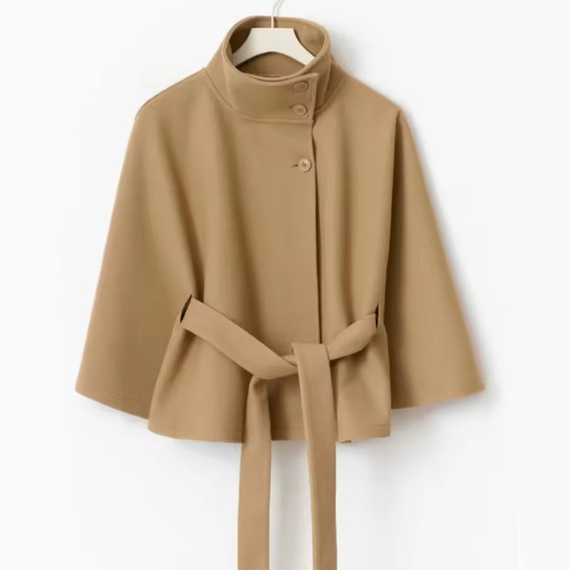 Elegant Belted | High Neck Batwing Sleeve Winter Coat for Women
