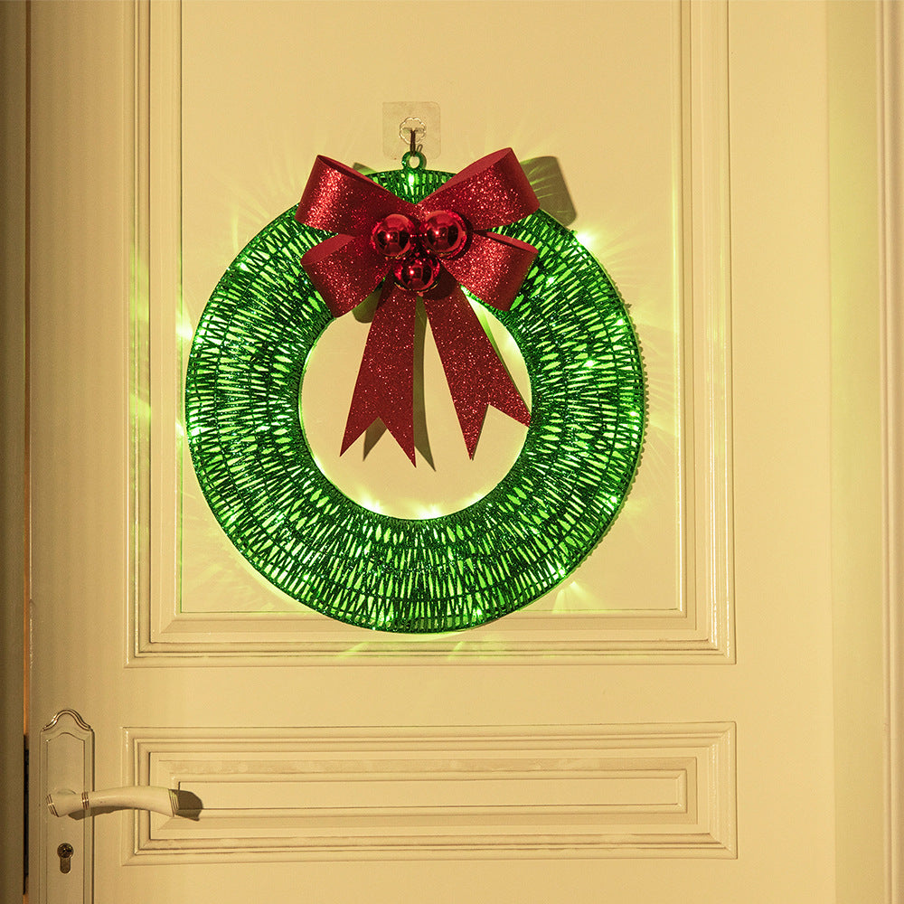 50CM LED Christmas Wreath with Bowknot | Luminous Front Door Holiday Garland