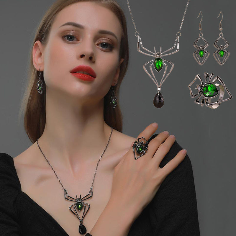 3pcs Halloween Teardrop Spider Jewelry Set – Vintage Necklace, Earrings & Ring