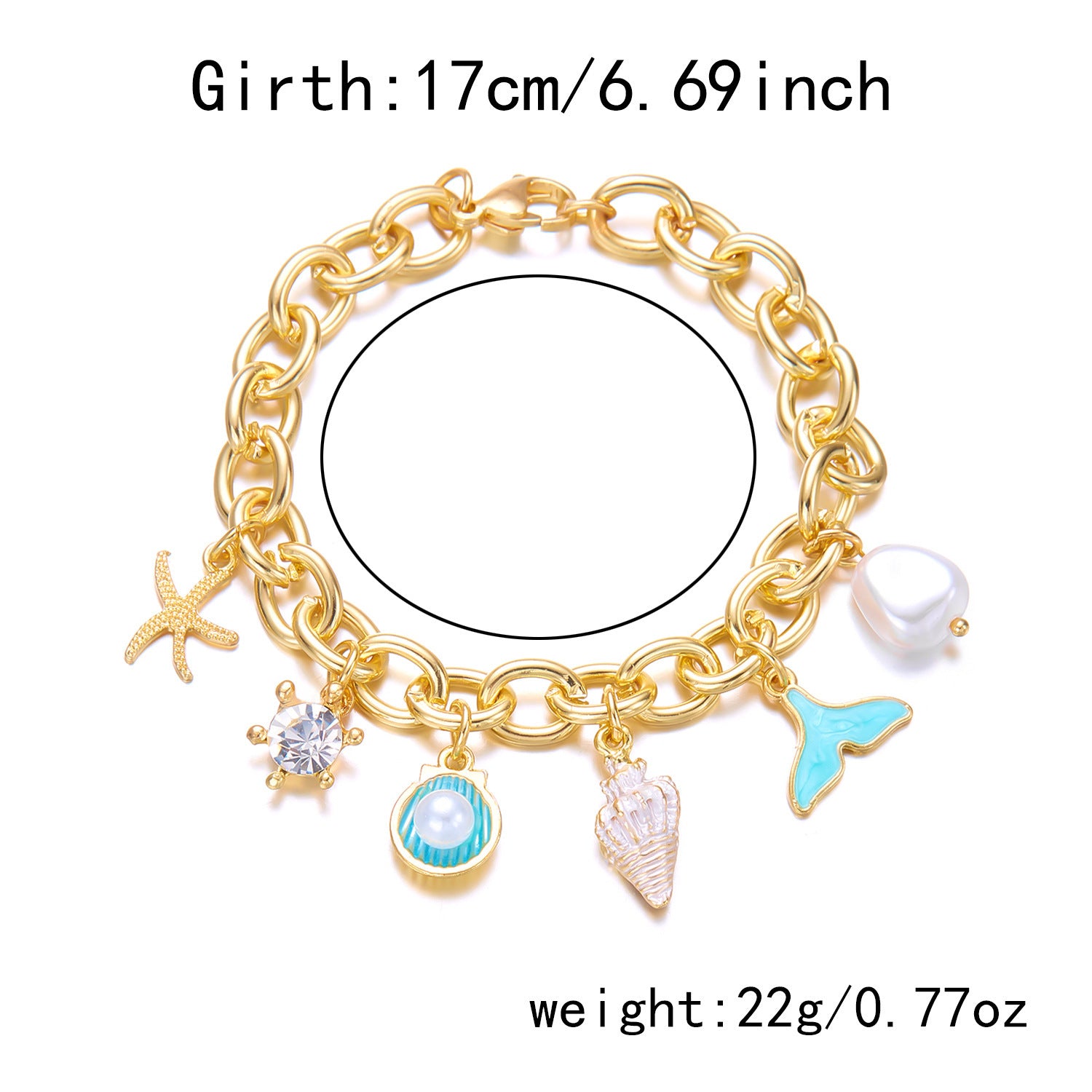 Women's Fashion Starfish Pearl Shell Fishtail Multi-Pendant Necklace & Bracelet Set