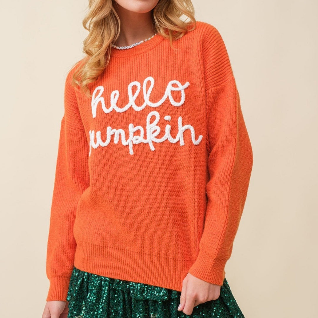 Women’s Halloween Embroidered Sweater | Contrast Color Crew Neck Pullover