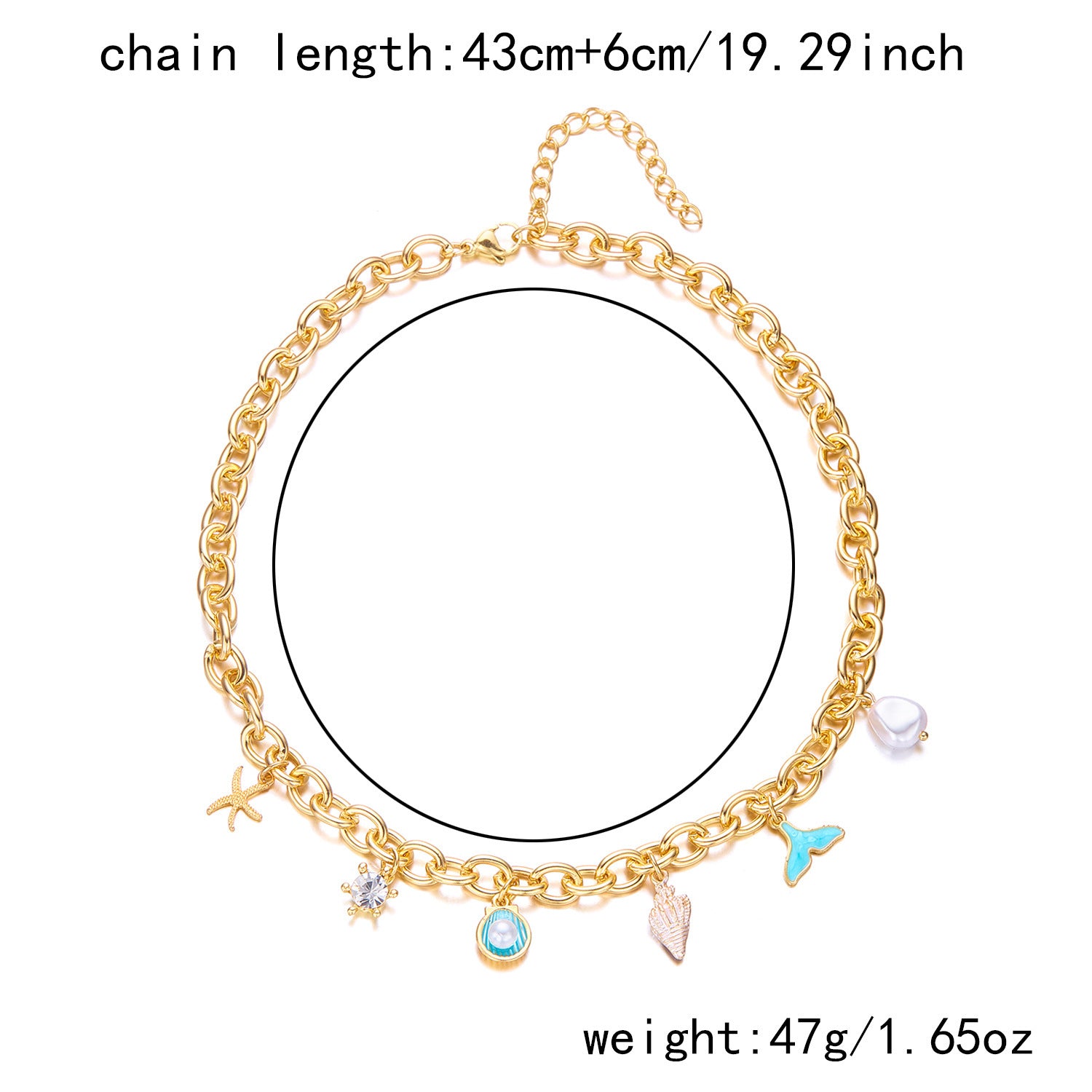 Women's Fashion Starfish Pearl Shell Fishtail Multi-Pendant Necklace & Bracelet Set