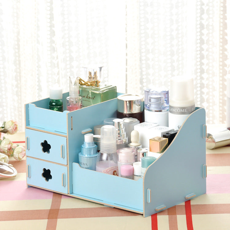 White Wooden Makeup Storage Box – Cosmetic Organizer with Drawers