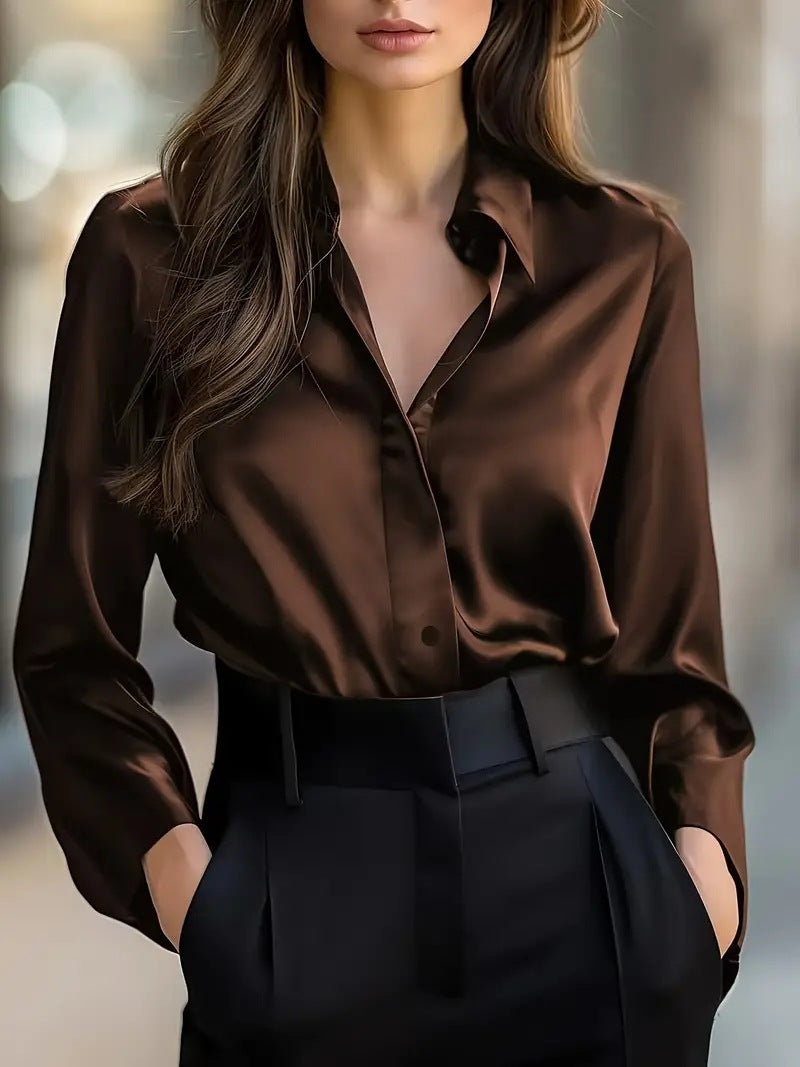 Women’s Solid Color Long Sleeve Button Shirt | Elegant Fashion Top