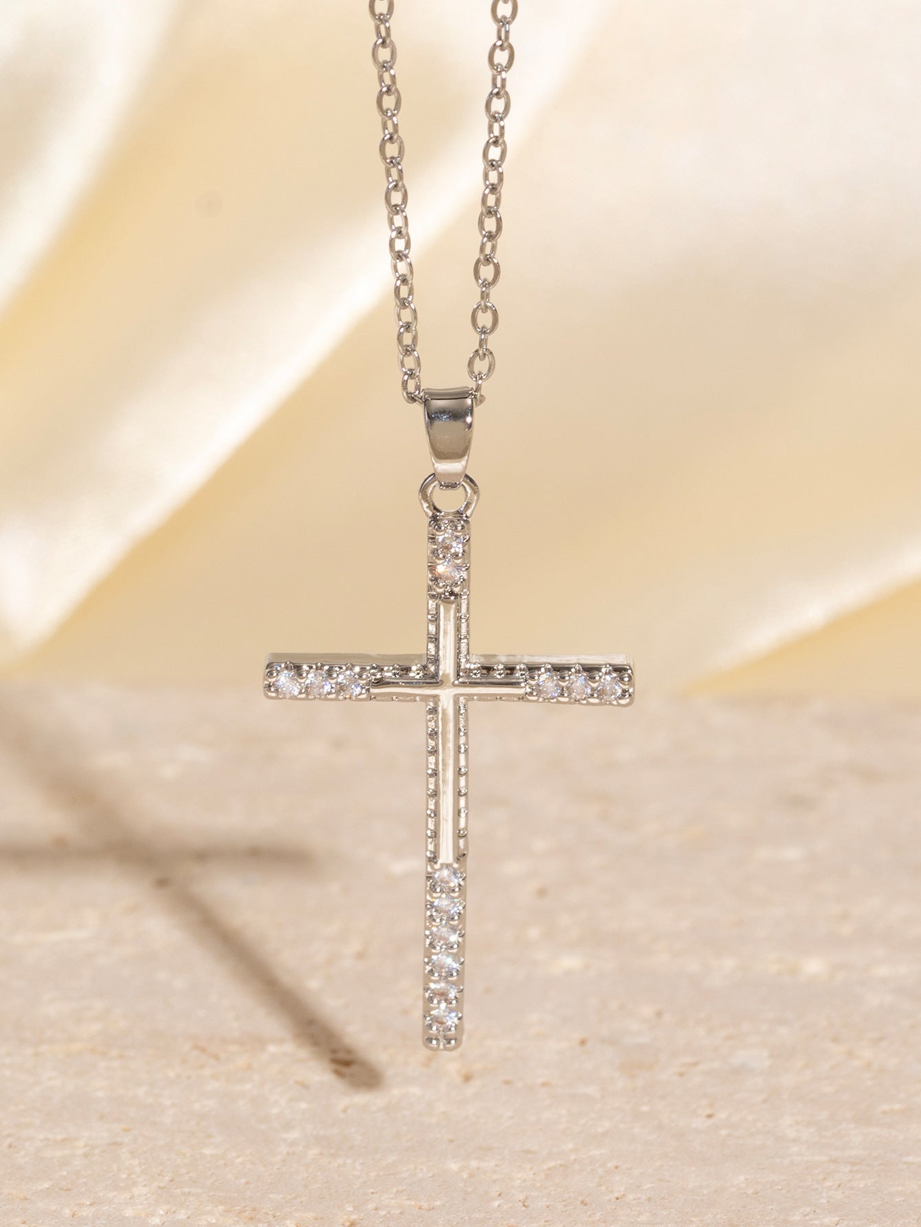Women’s Real Gold Electroplated Cross Necklace with Zircon Inlay