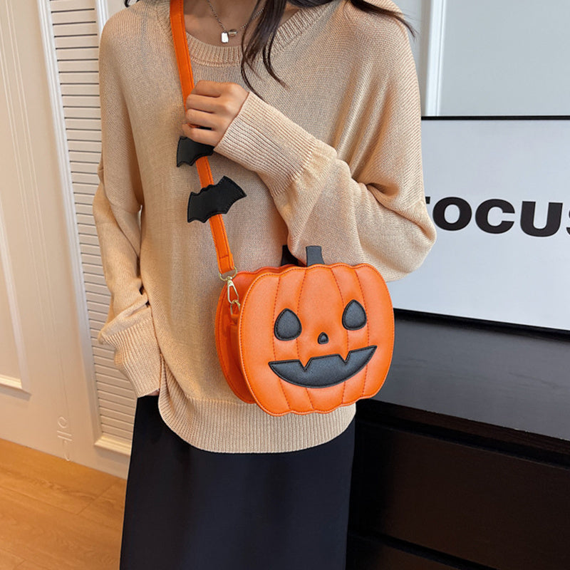 Halloween Pumpkin Crossbody Bag | Funny Cartoon Bat Shoulder Bag for Women