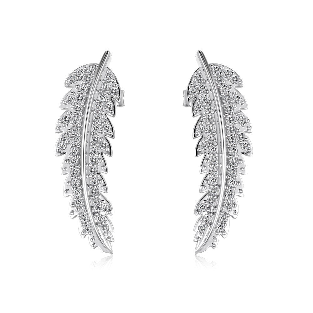 Leaf-Shaped Zircon S925 Sterling Silver Stud Earrings for Women