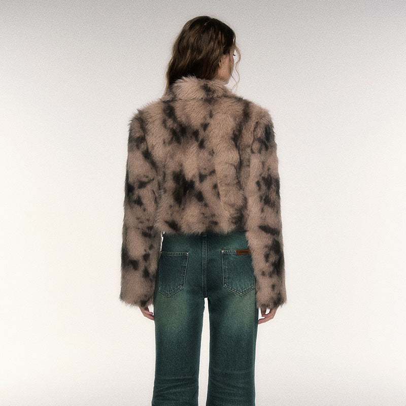 Women’s Retro Leopard Print Faux Fur Coat | Short Horn Button Jacket